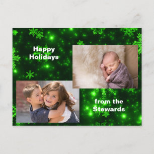 Snowflakes avec Deep Green Holidays Photo Carte po