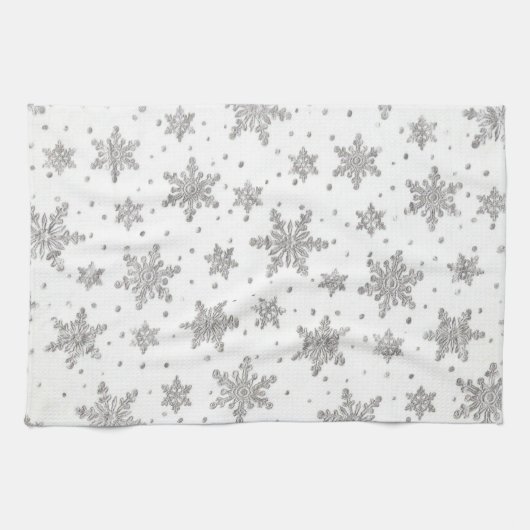 Snowflakes blanc Serviette de cuisine (Horizontal)
