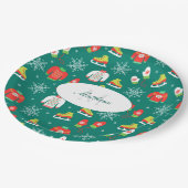 Snowflakes Blauwgroen Monogram Pattern Kerstfeest Papieren Bordje (Gekanteld)