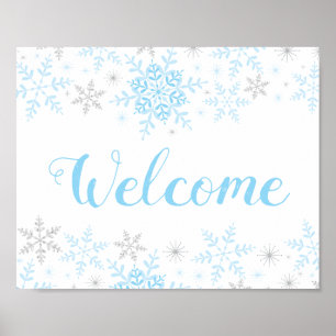 Snowflakes Blue Baby Boy Shower Affiche de bienven
