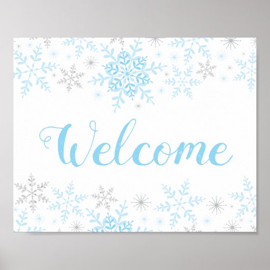 Snowflakes Blue Baby Boy Shower Affiche de bienven (Devant)