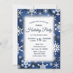 Snowflakes Blue Business Corporate Holiday Party Kaart