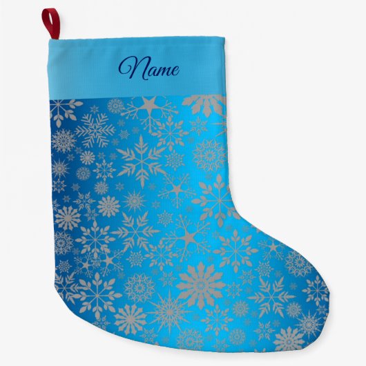 Snowflakes Blue Holiday Stocking Grote Kerstsok (Voorkant)