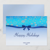 Snowflakes Blue Ribbon Carte de Noël (Devant / Derrière)