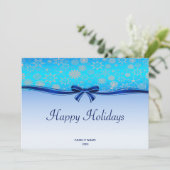 Snowflakes Blue Ribbon Carte de Noël (Debout devant)