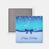 Snowflakes Blue Ribbon Holiday Magnet de Noël (Recto/Verso)