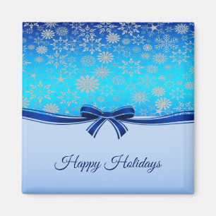Snowflakes Blue Ribbon Holiday Magnet de Noël