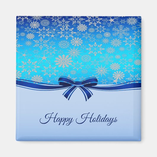 Snowflakes Blue Ribbon Holiday Magnet de Noël (Devant)