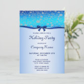 Snowflakes Blue Ribbon Holiday Uitnodiging (Staand voorkant)