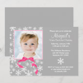 Snowflakes Bow Winter Onederland Fotodag Kaart (Voorkant / Achterkant)