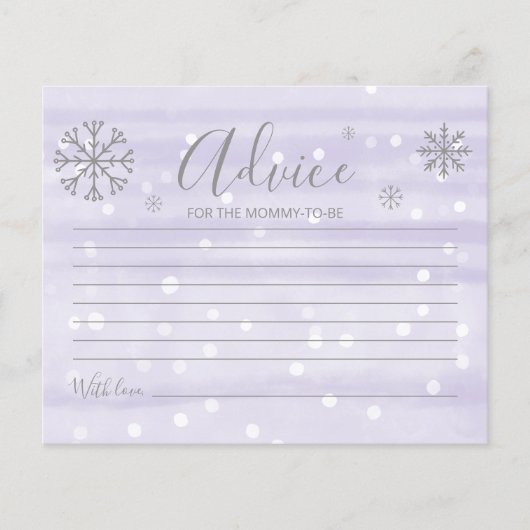 Snowflakes Budget Baby shower Advice Cards (Voorkant)