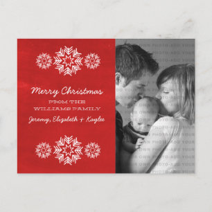 Snowflakes Chalkboard Foto Briefkaart, rood Feestdagenkaart