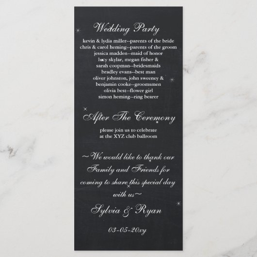 snowflakes chalkboard hiver Programme de mariage (Dos)