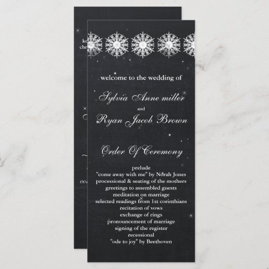snowflakes chalkboard hiver Programme de mariage (Devant / Derrière)