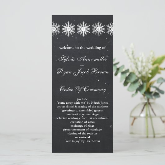 snowflakes chalkboard hiver Programme de mariage (Debout devant)