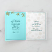 Snowflakes Christian Scripture Carte de Noël bleue (Intérieur)