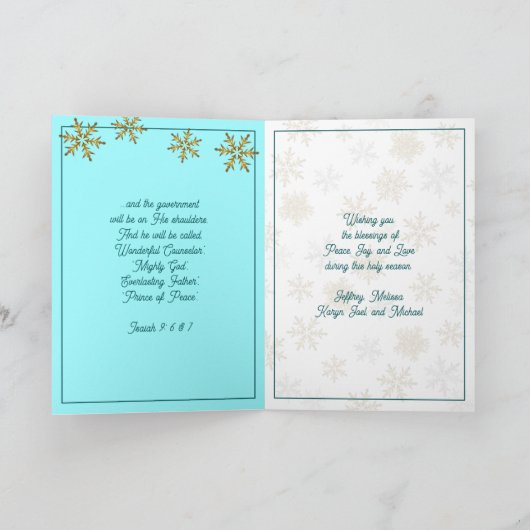 Snowflakes Christian Scripture Carte de Noël bleue (Intérieur)