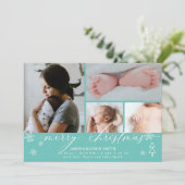 Snowflakes Christmas Photo Baby Faire-part Turquoi (Debout devant)