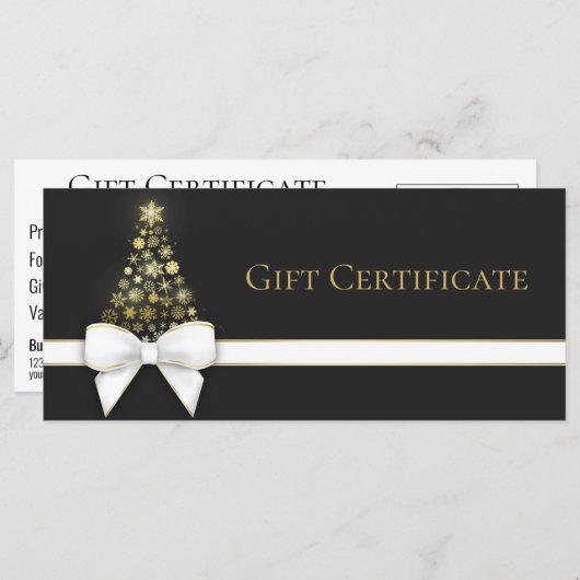 Snowflakes Christmas Tree Bow Black Grey Carte Cad (Devant / Derrière)