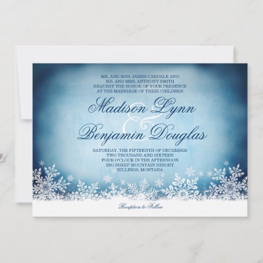 Snowflakes d'hiver Invitations de noces de Noël (Devant)