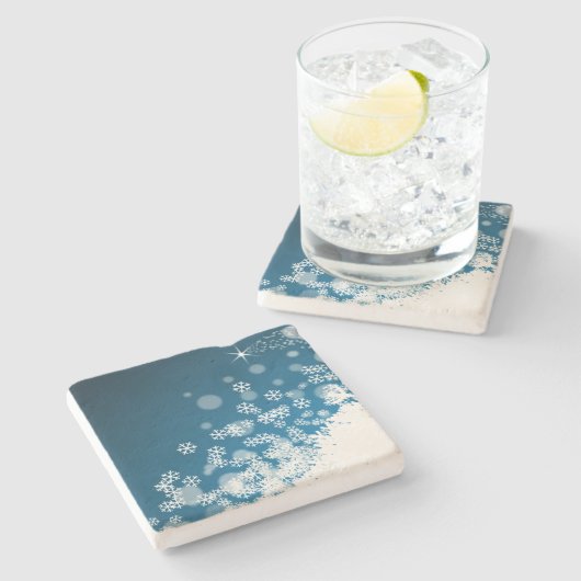 Snowflakes die op blauw kerstfeest vallen stenen onderzetter (Zijkant)