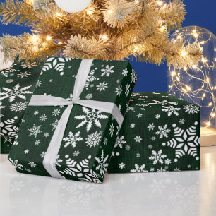 Snowflakes - Donkere groene Burlap textuur Cadeaupapier