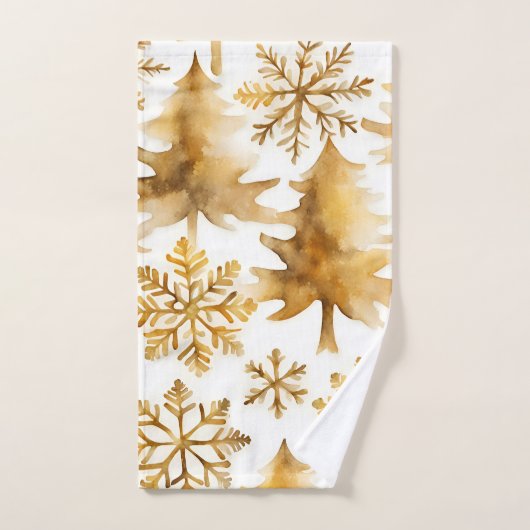 Snowflakes dorés et Gold Holiday Trees (Serviette à main)