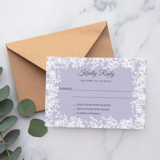 Snowflakes dusty lavender winter wedding RSVP