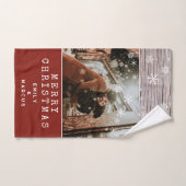 Snowflakes en bois rustique Photo Noël (Serviette à main)