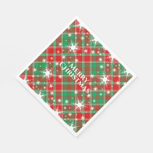 Snowflakes en geplatte rode, groene en witte kerst servet (Hoek)