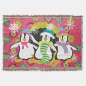 Snowflakes en Orbs Penguins Holiday Throw Deken (Voorkant)