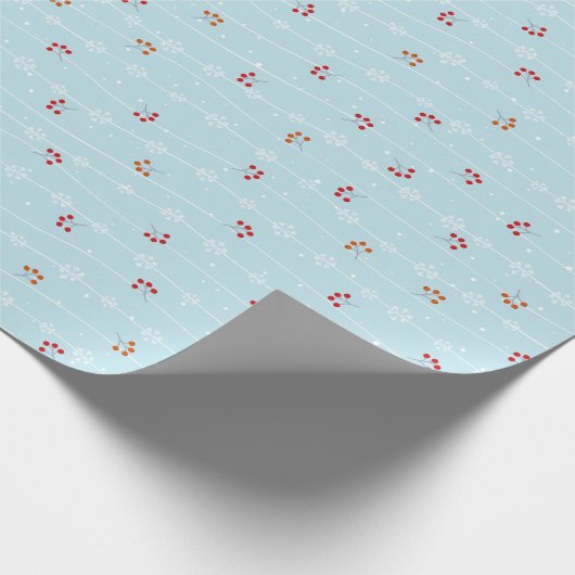 Snowflakes en rode bessen winterpatroon sherpa b cadeaupapier (Hoek)