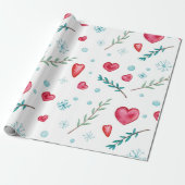 Snowflakes en rode harten voor kerstmis cadeaupapier (Uitgerold)