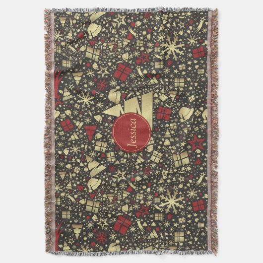 Snowflakes en sars met rode en gouden kerstbomen deken (Voorkant Verticaal)