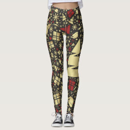 Snowflakes en sars met rode en gouden kerstbomen leggings