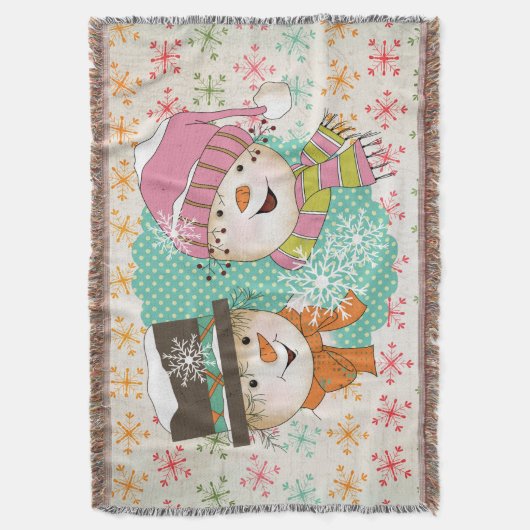 Snowflakes en Snowmen Holiday Throw Deken (Voorkant Verticaal)