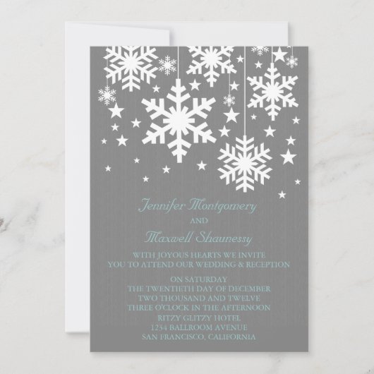 Snowflakes en sterweddenschap Invite, grijs Kaart (Voorkant)