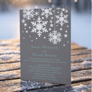 Snowflakes en sterweddenschap Invite, grijs Kaart