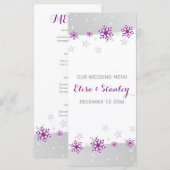 Snowflakes en violet & gris étoiles menu mariage (Devant / Derrière)