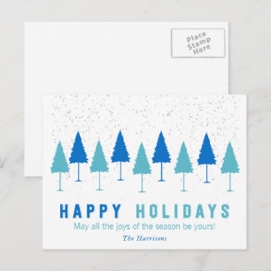 Snowflakes et sapins de Noël Carte postale