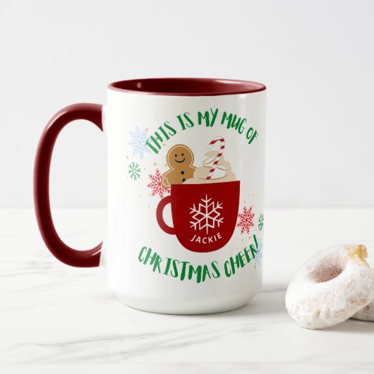 Snowflakes et Stars Amusants Noël Cheval Mug (Avec donut)