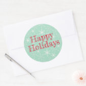 Snowflakes Falling, Mint Green, Prettige feestdage Ronde Sticker (Envelop)