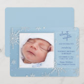 Snowflakes Foto Blauwe Aankondiging geboorte (Voorkant / Achterkant)