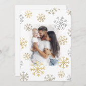 Snowflakes Foto Gold Silver-script Kerstmis Feestdagenkaart (Voorkant / Achterkant)