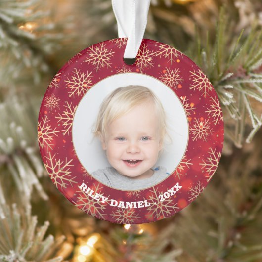 Snowflakes Foto rood acryl Ornament (Boom)