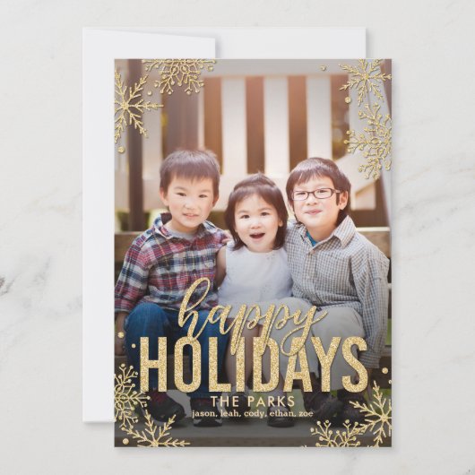 Snowflakes Frosted Holiday Carte photo Gold (Devant)