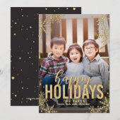 Snowflakes Frosted Holiday Carte photo Gold (Devant / Derrière)