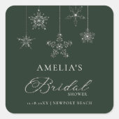 Snowflakes Glitter Green Winter Bridal Shower  Vierkante Sticker (Voorkant)