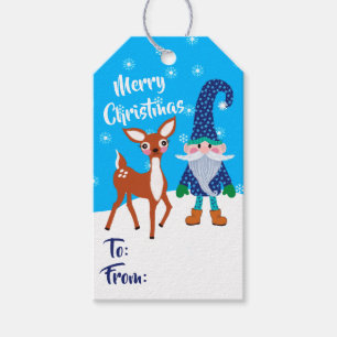 Snowflakes Gnome Cute Deer Cadeaulabel