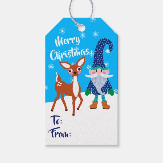 Snowflakes Gnome Cute Deer Cadeaulabel (Voorkant)